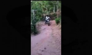 বাইকের ওপর ডিগবাজি খেতে গিয়ে কি হলো দেখুন