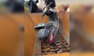 শ্রেডডিং মেশিনে স্কুটি দিলে কি হয় দেখুন